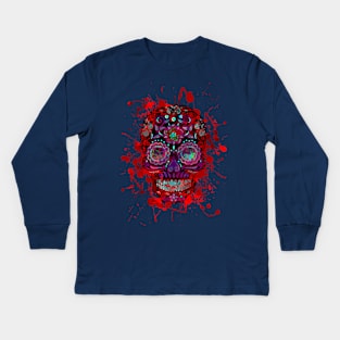 Funny Mexican Sugar Skull red grunge Kids Long Sleeve T-Shirt